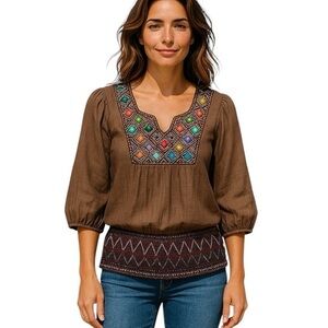 KARLIE | Brown Beaded Boho Top
